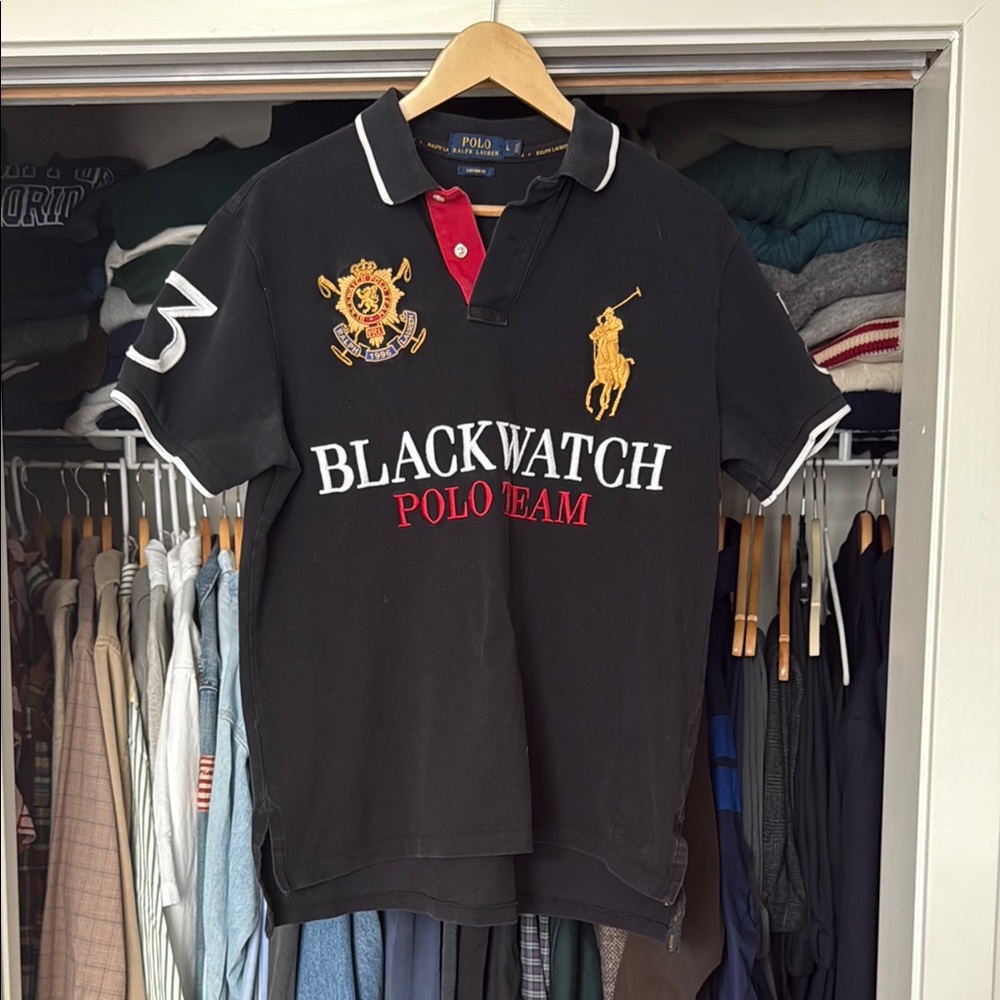 Black Polo Ralph Lauren Blackwatch Polo Team Shirt with Embroidered Logos